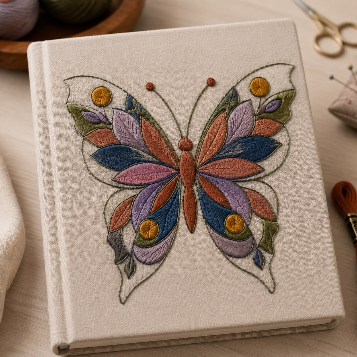 Copertina di quaderno con farfalla ricamata
